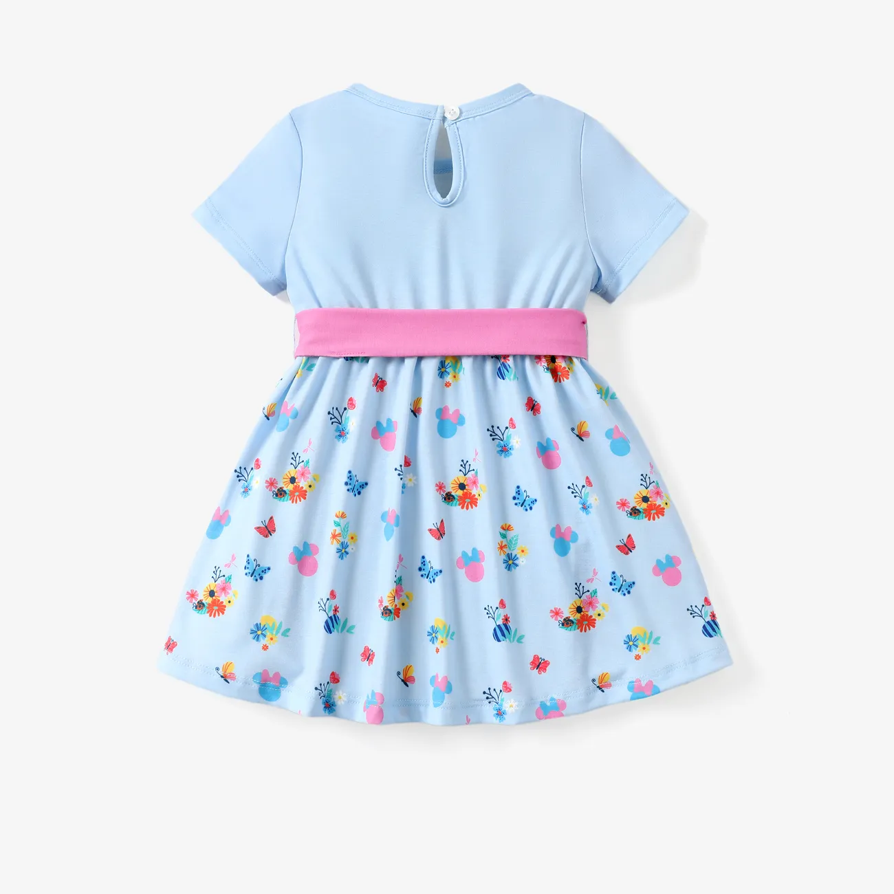 Easter Disney Mickey and Friends 2pcs Toddler Girls Naia™ Character Print Floral Bowknot Dress
 Blue big image 1