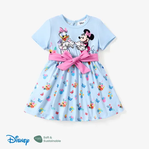 Easter Disney Mickey and Friends 2pcs Toddler Girls Naia™ Character Print Floral Bowknot Dress
