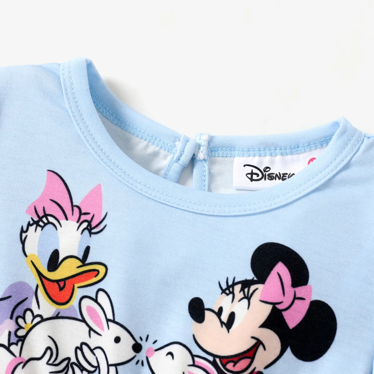 Easter Disney Mickey and Friends 2pcs Toddler Girls Naia™ Character Print Floral Bowknot Dress
 Blue big image 1