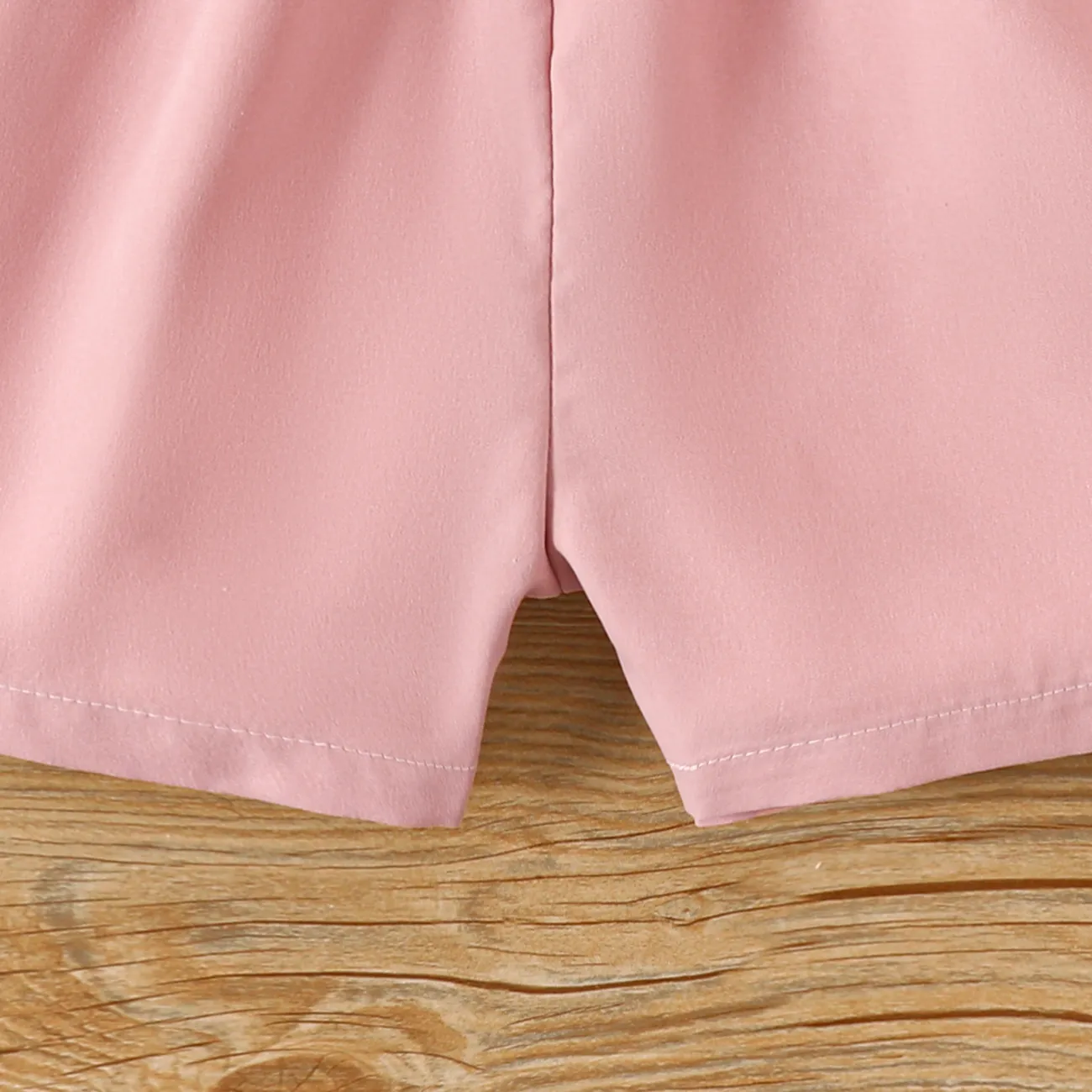 2pcs Kid Girl Avant-garde  Patch Pocket  Belted Romper Pink big image 1