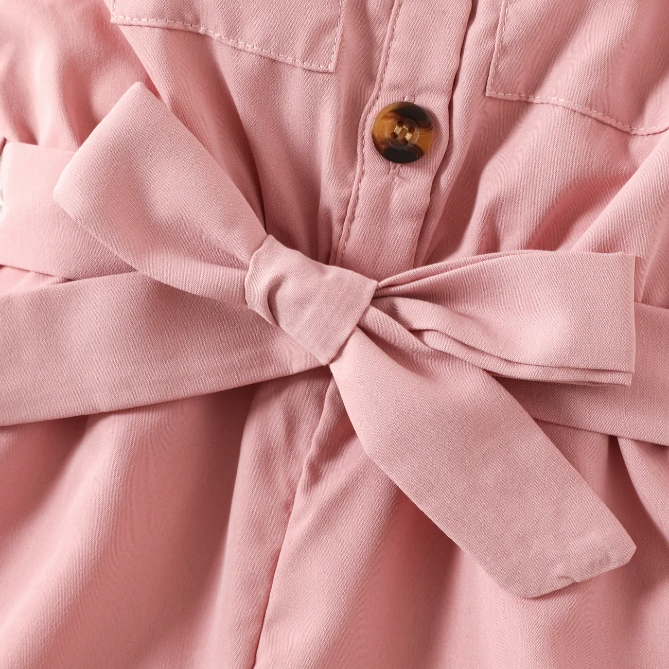 2pcs Kid Girl Avant-garde  Patch Pocket  Belted Romper Pink big image 1