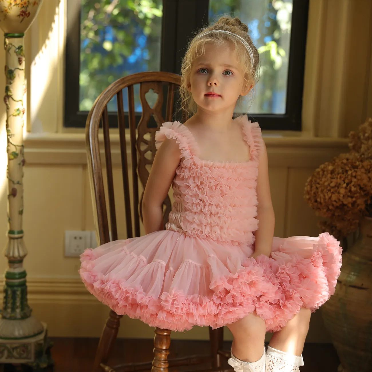 Kids Girl Sweet Tutu Dress with Agaric Edge Pink big image 1