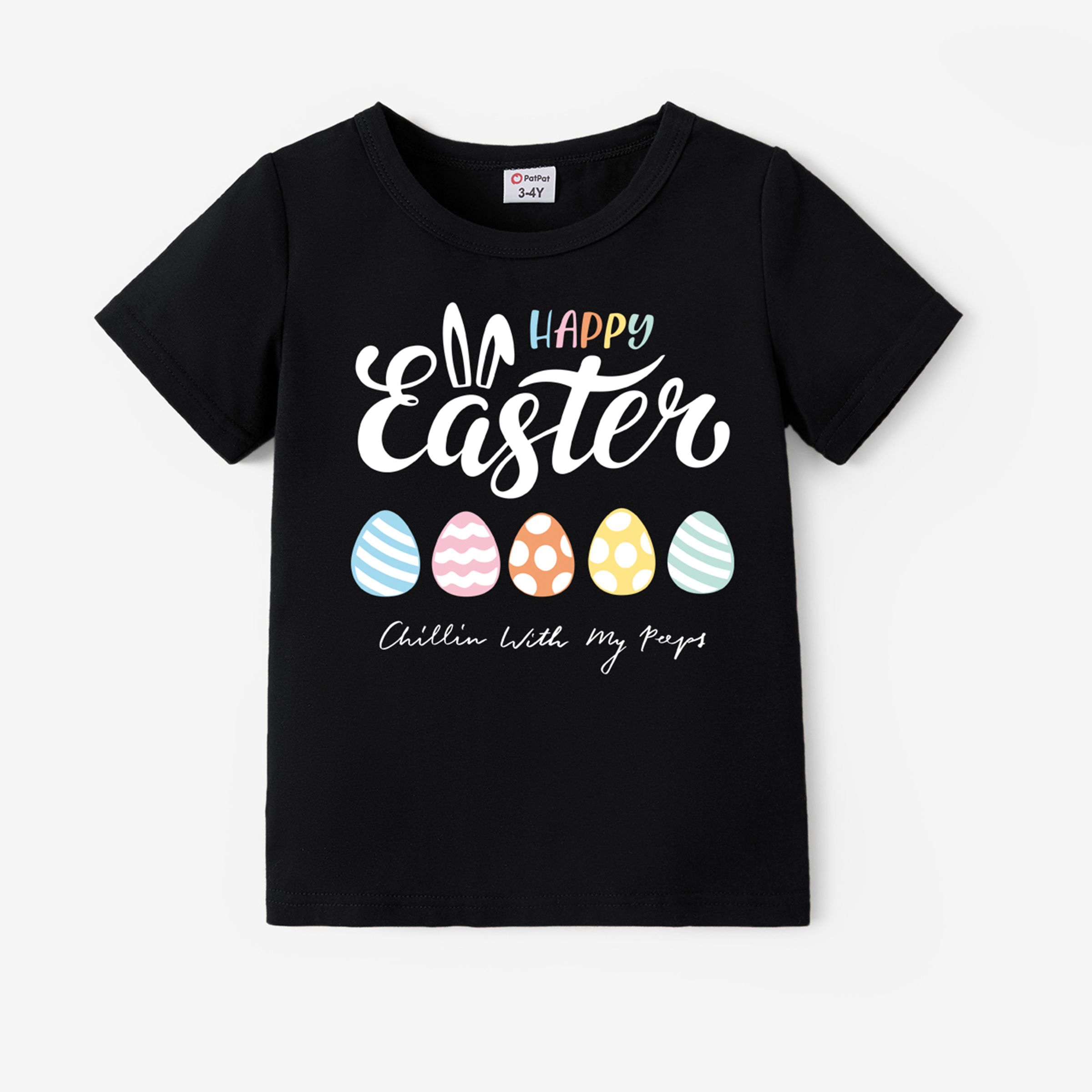 

Family Matching Easter Egg and Easter Bunny Ear Pattern Cotton Black Tops