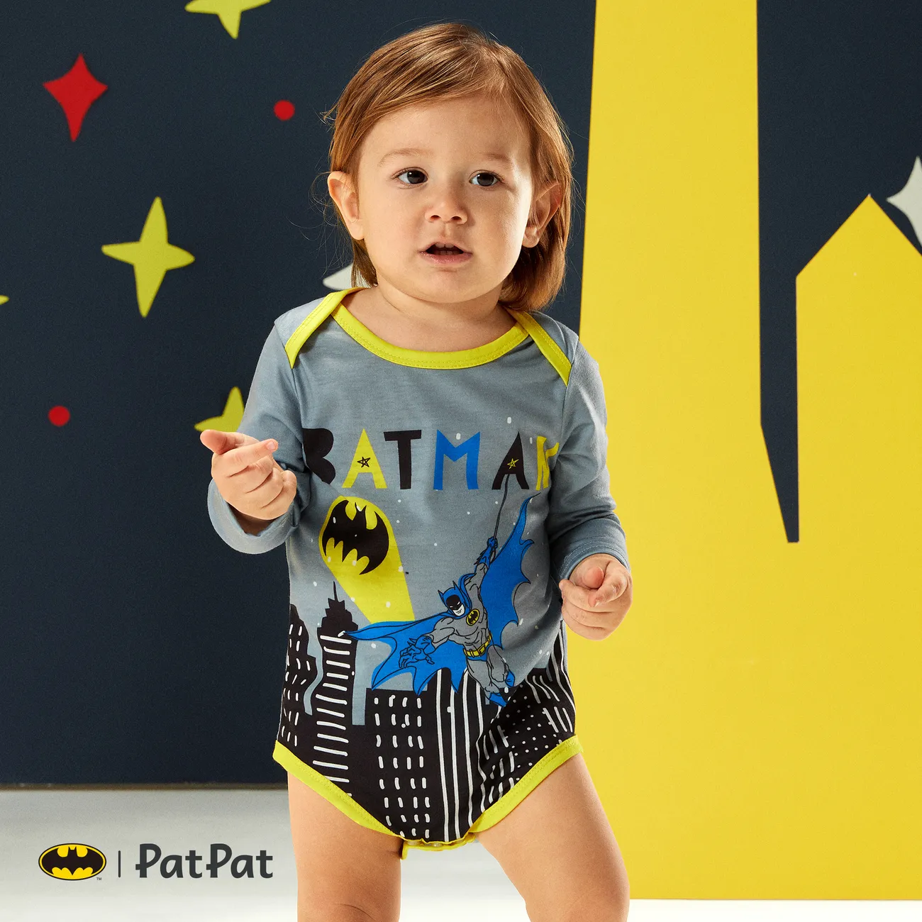 Batman Baby Boy Classic Logo Hooded Sweatshirt and Bodysuit and Pants Light Grey big image 1