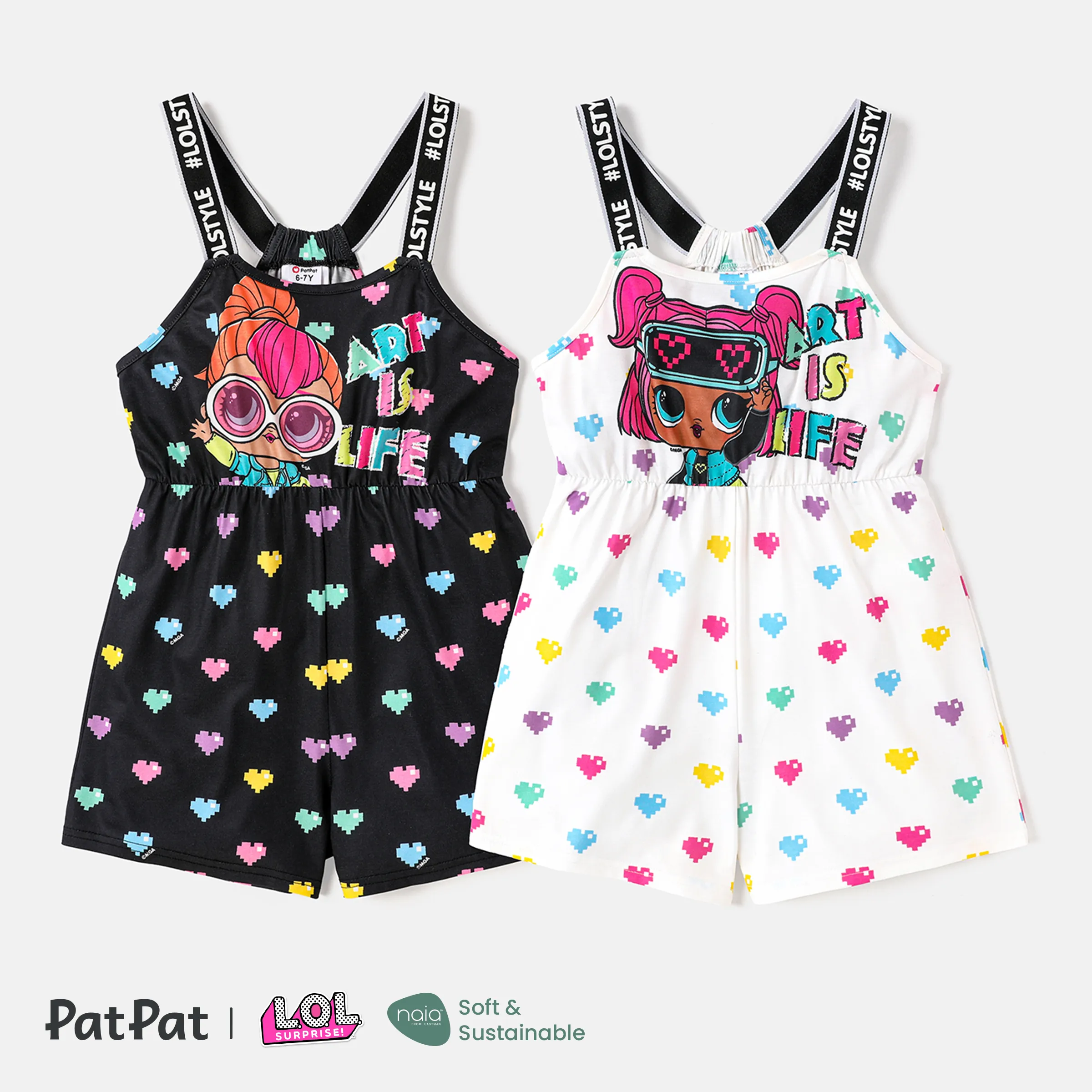 

L.O.L. SURPRISE! Toddler/Kid Girl Character & Heart Print Letter Tape Cami Romper