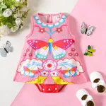 Baby Girl Childlike Butterfly Sleeveless Romper  Dark Pink
