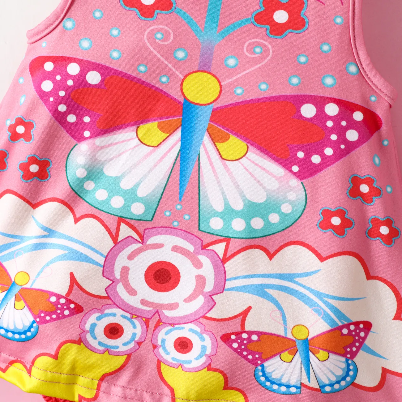 Baby Girl Childlike Butterfly Sleeveless Romper  Dark Pink big image 1