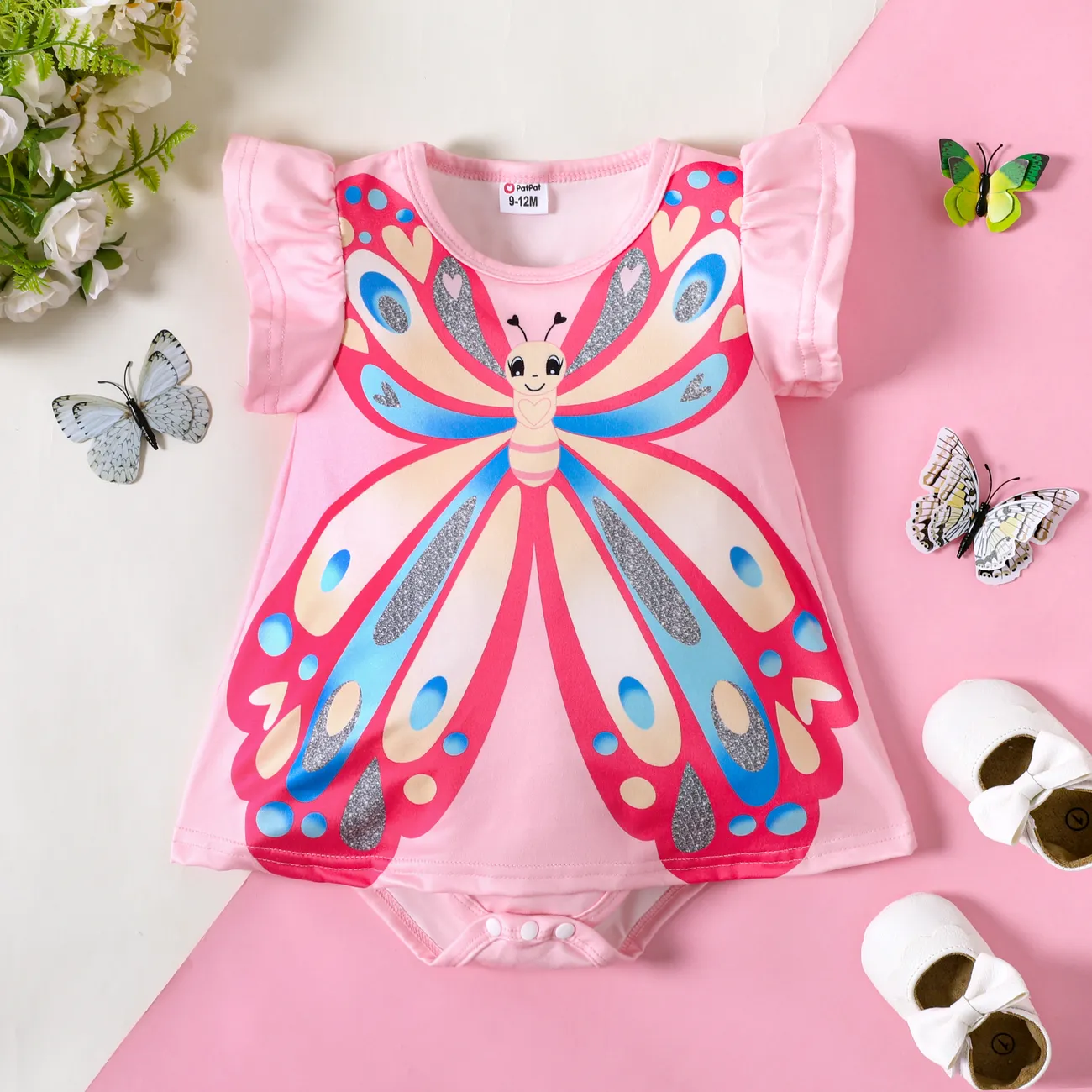 Baby Girl Childlike Butterfly Sleeveless Romper  Pink big image 1