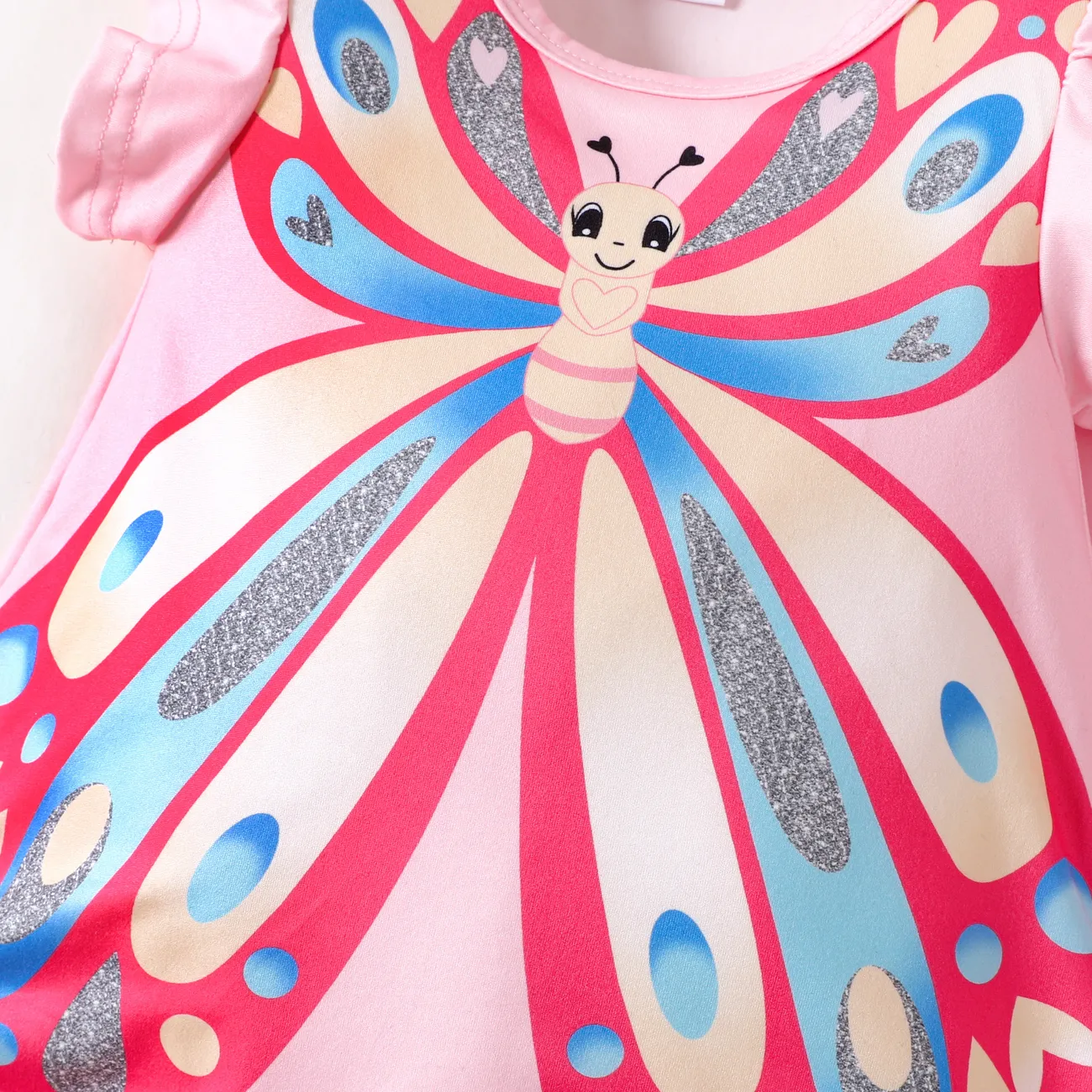 Baby Mädchen Unechter Zweiteiler Schmetterling Kindlich Ärmellos Strampler rosa big image 1