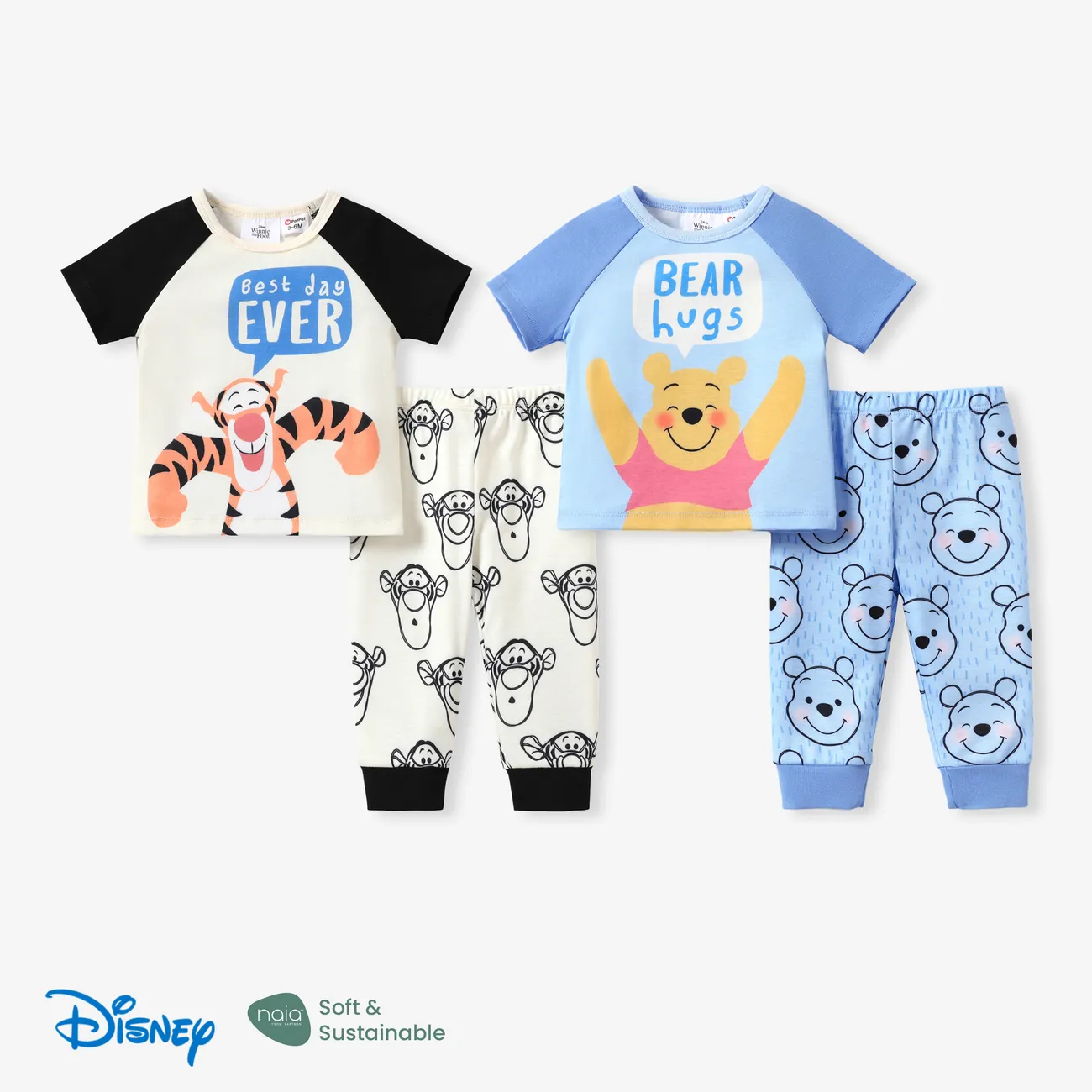 Disney Winnie the Pooh 2pcs Baby Boys Naia™ Character Print T-shirt with All-over Character Print Pants Light Blue big image 1