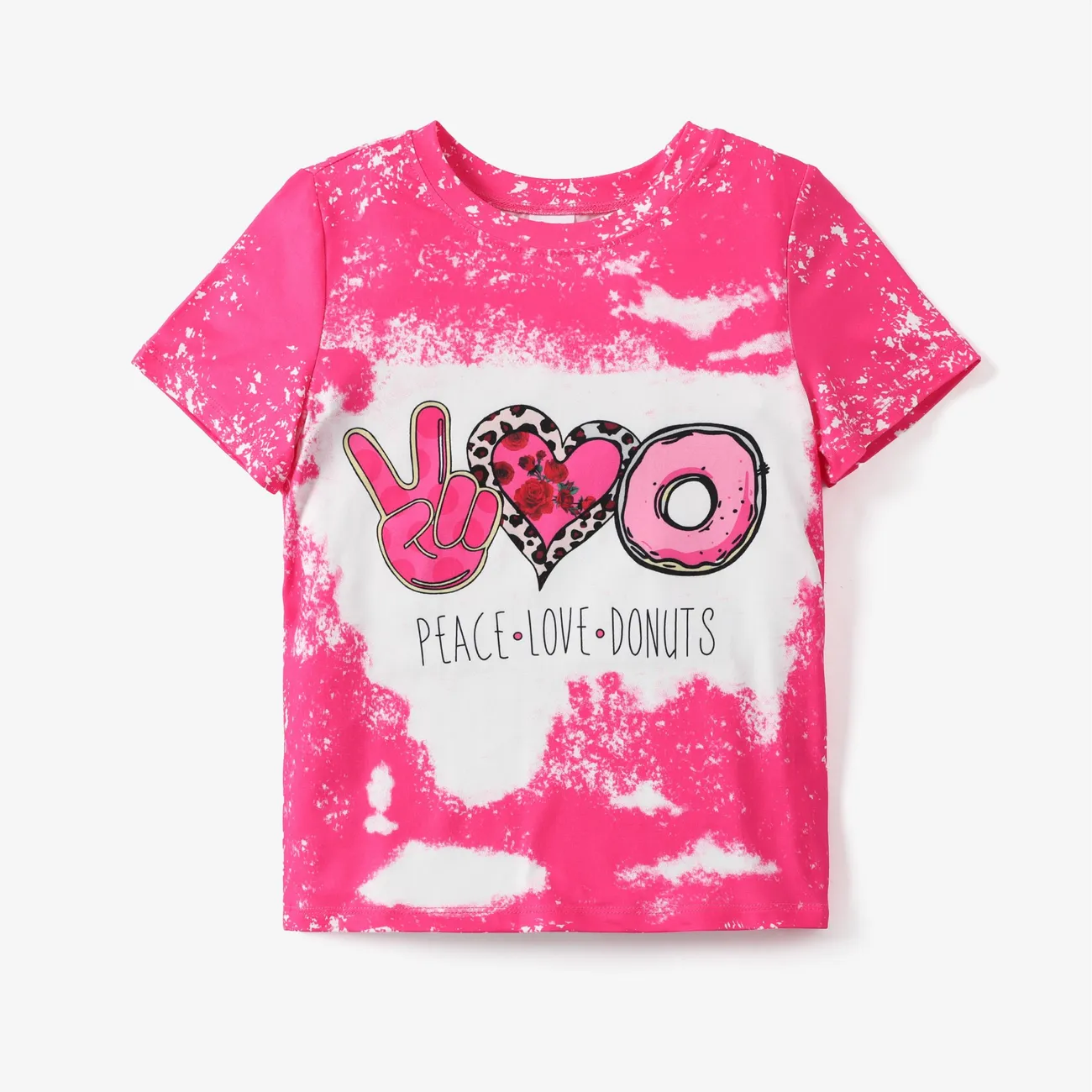 Kid Girl Letter Print Tie Dye Short-sleeve Tee Hot Pink big image 1