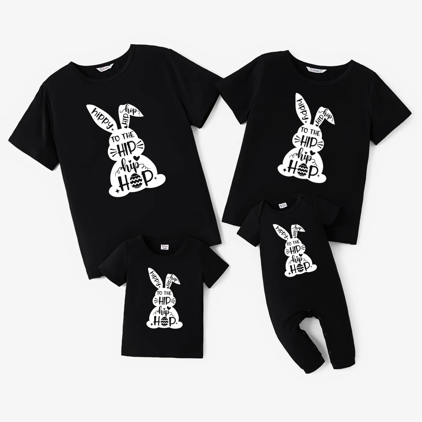 

Easter Family Matching Bunny Graphic Letter Printed Black Tops