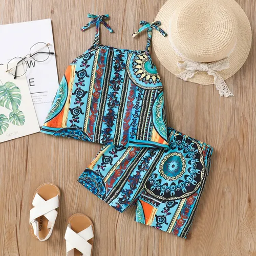 2pc Toddler Girl Bohemian Ethnic Top and Shorts Set 