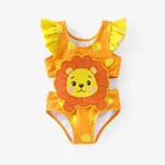 Baby Girl Rabbit/Lion Applique Polka Dots Ruffled One-Piece Swimsuit Yellow