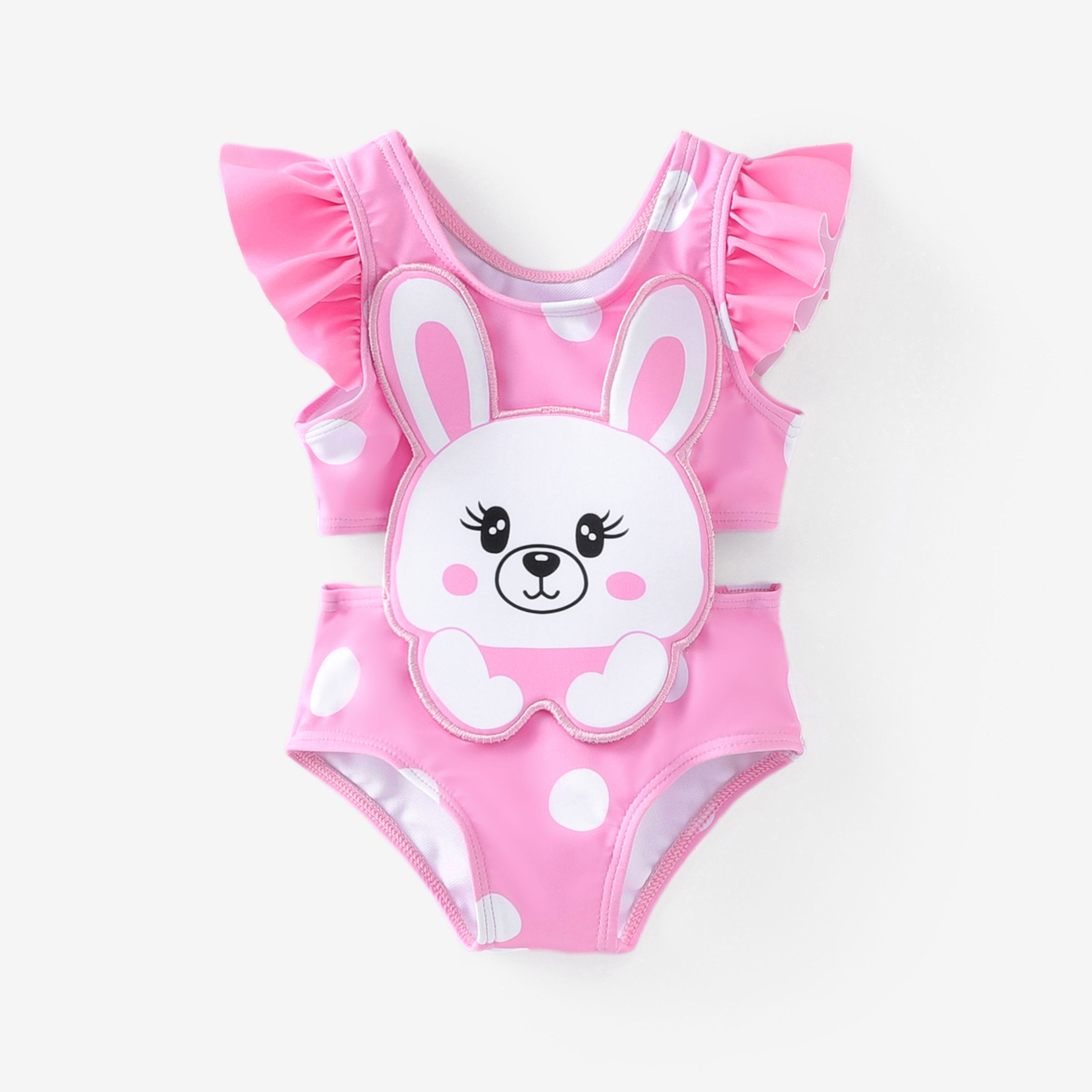 Baby Girl Rabbit/Lion Applique Polka Dots Ruffled One-Piece Swimsuit