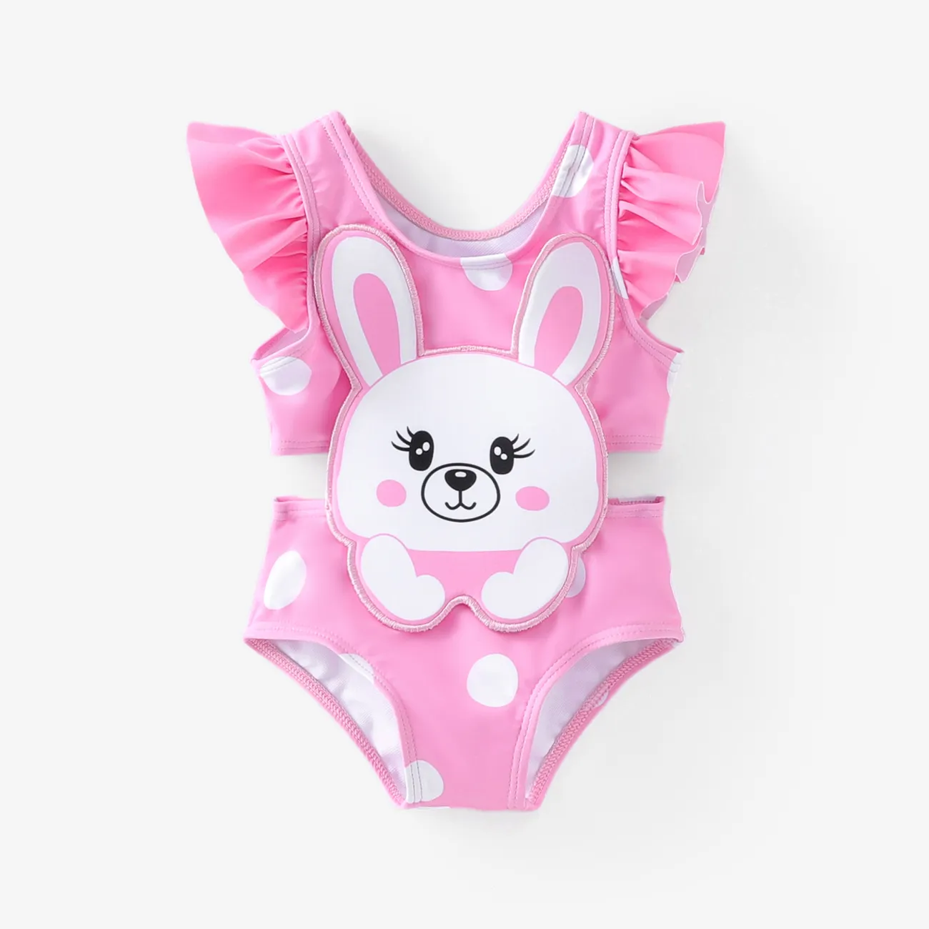 Baby Mädchen Rüschenrand Hase Kindlich Tanktop Badeanzüge rosa big image 1