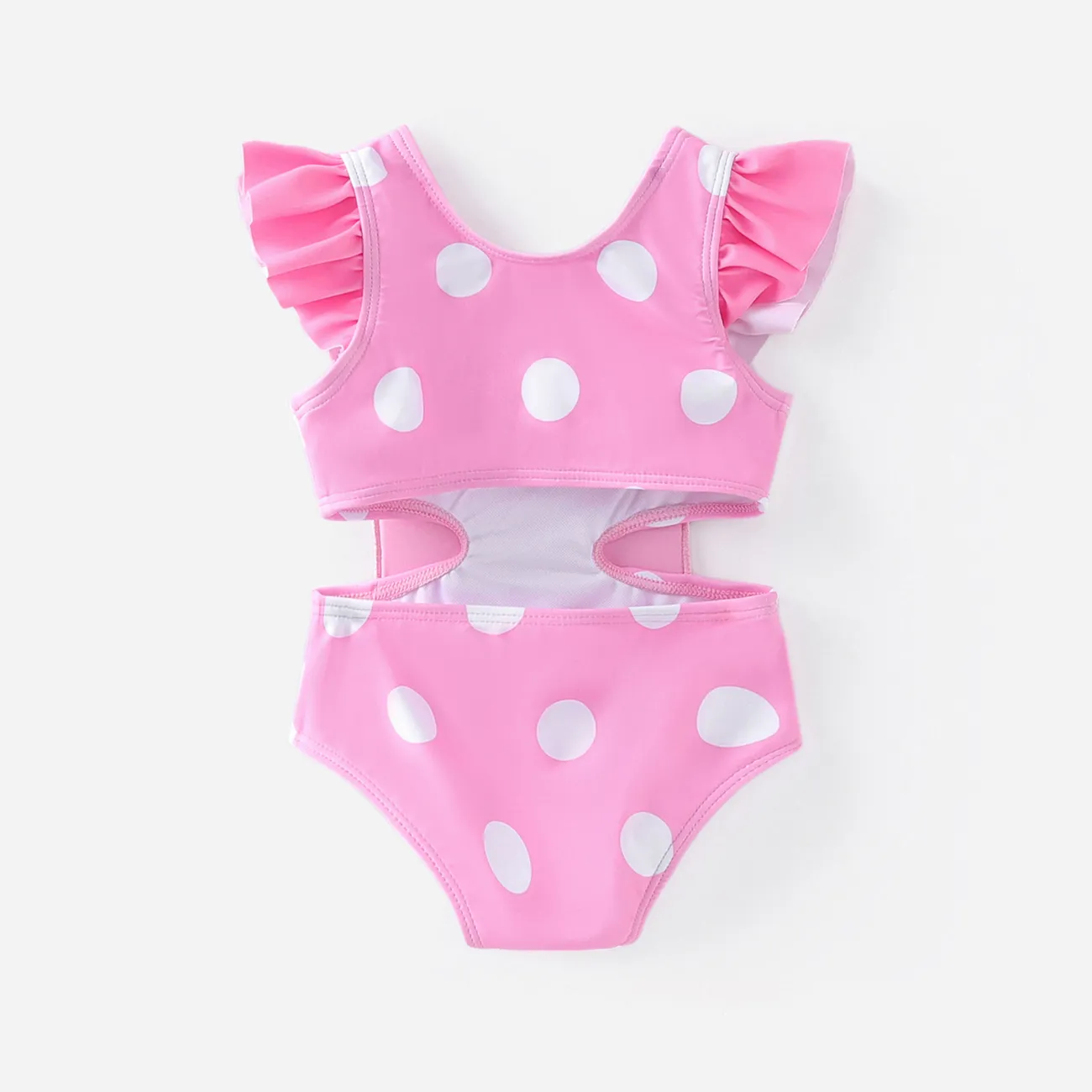 Baby Girl Rabbit/Lion Applique Polka Dots Ruffled One-Piece Swimsuit Pink big image 1
