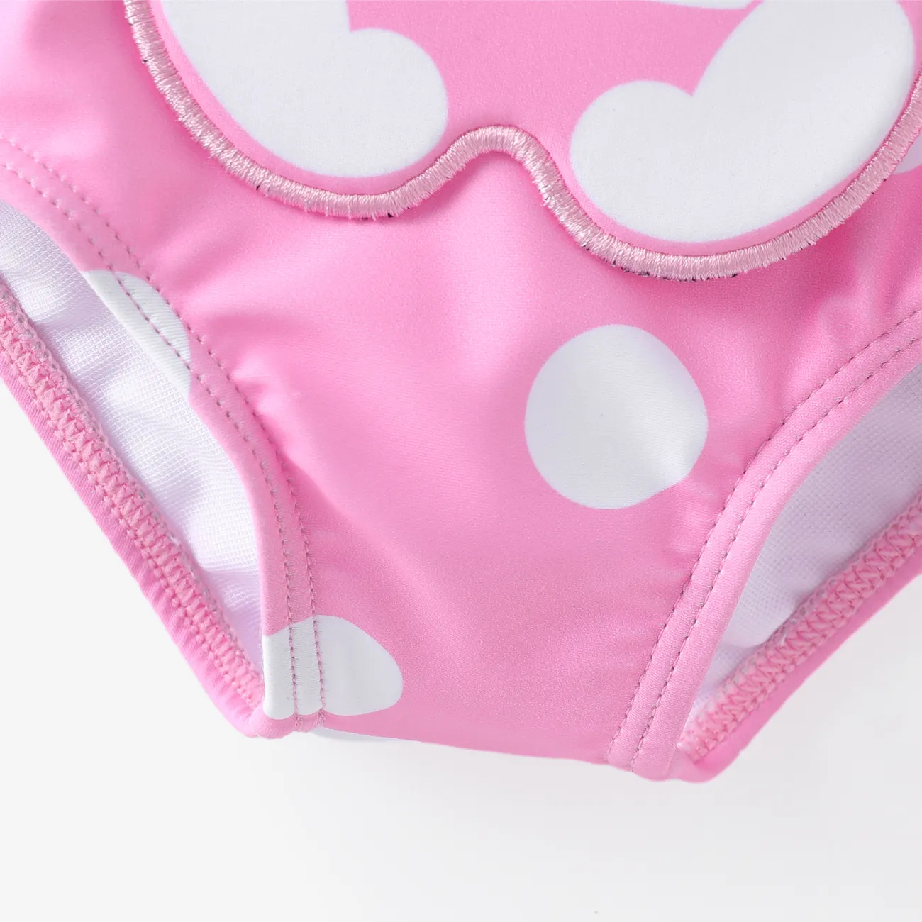 Baby Girl Rabbit/Lion Applique Polka Dots Ruffled One-Piece Swimsuit Pink big image 1