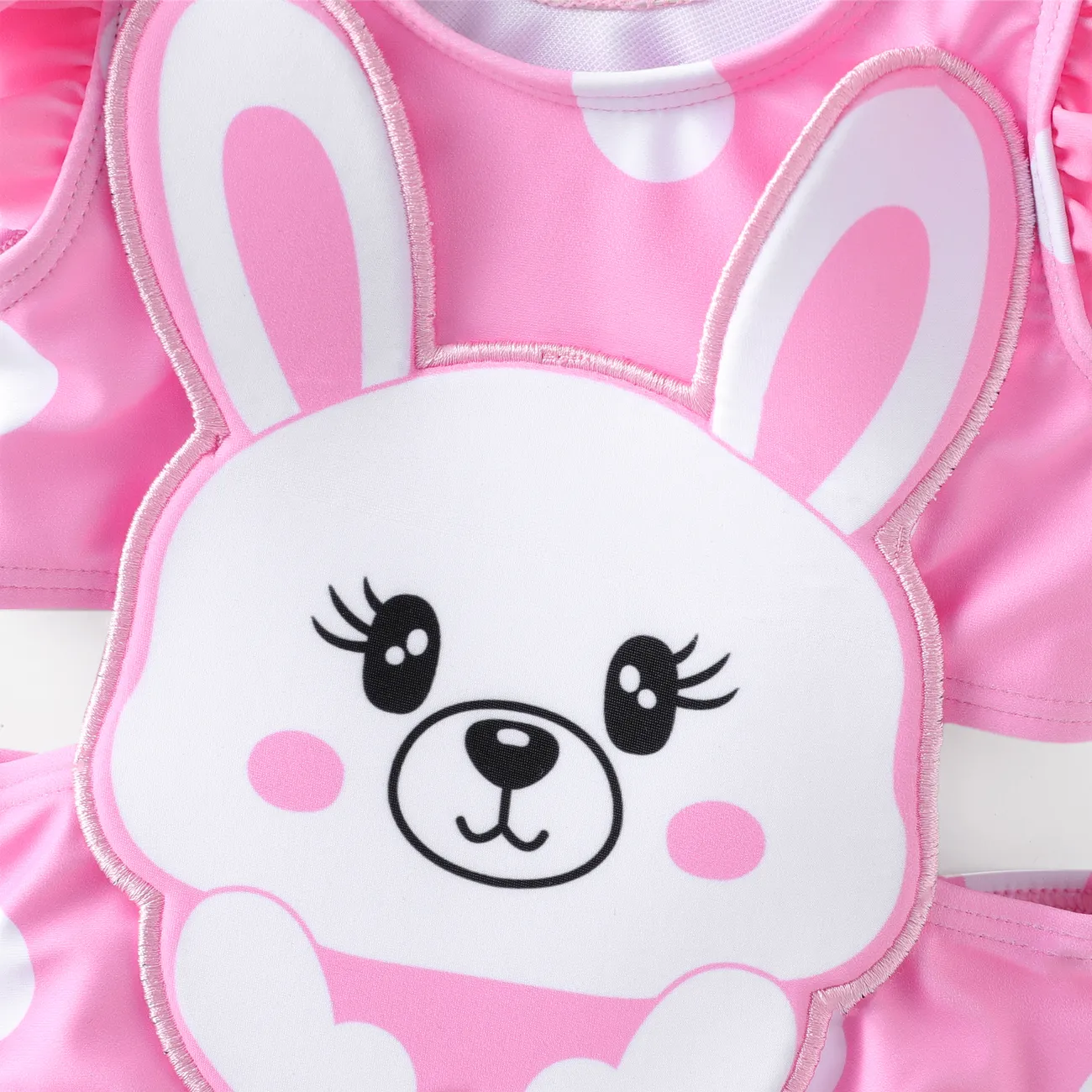 Bebé Chica Volantes Conejo Infantil Camiseta sin mangas Trajes de baño Rosado big image 1