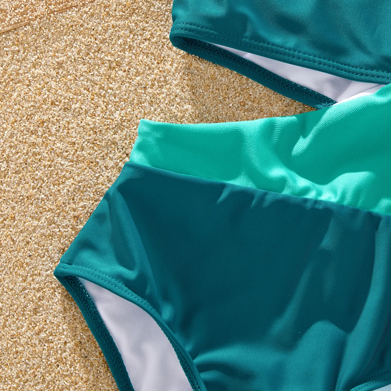 ملابس السباحة إطلالة العائلة للجنسين مجوف لون سادة deepturquoise big image 1