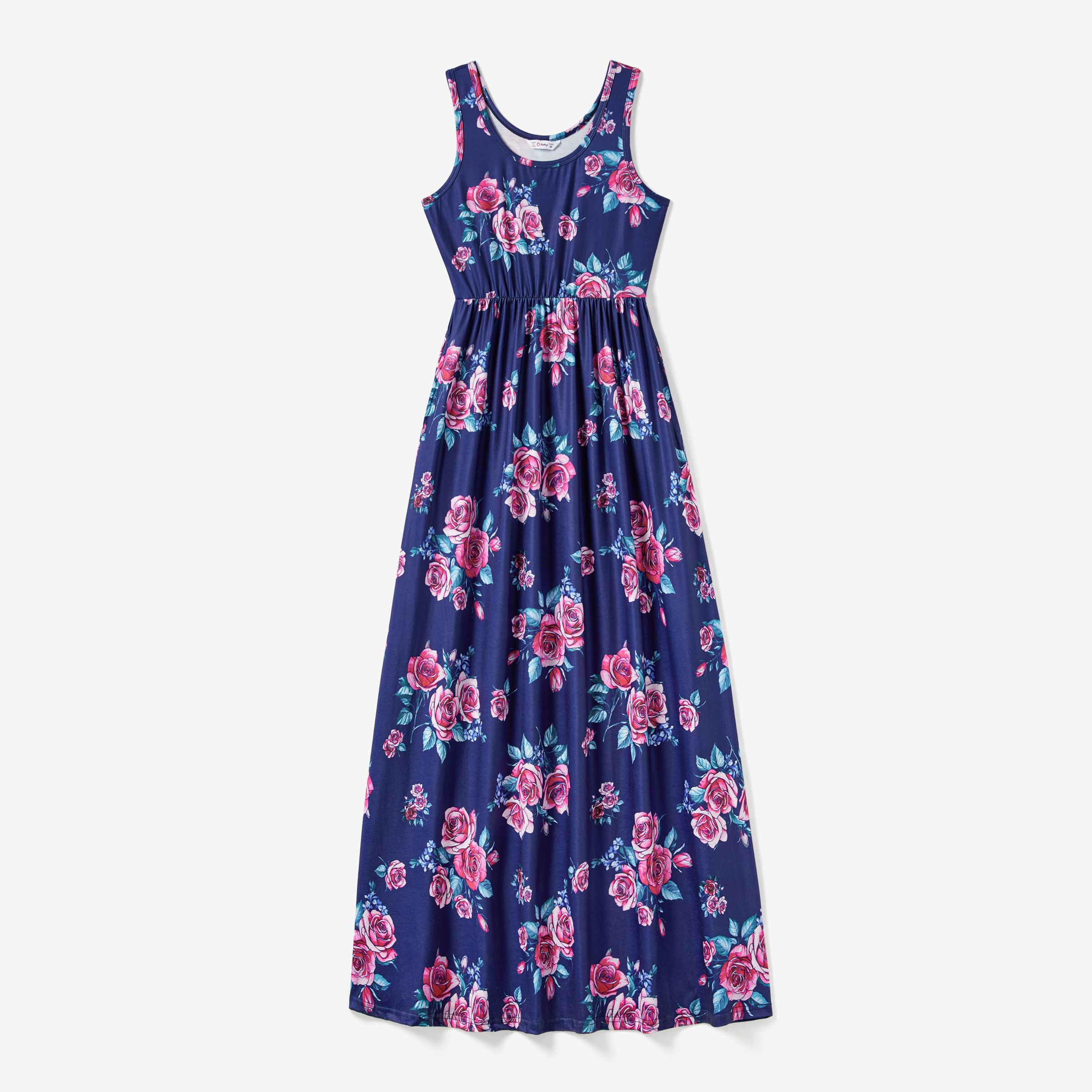 

Mommy and Me Floral Tank Top Elastic Waist Maxi Dresses with Pockets