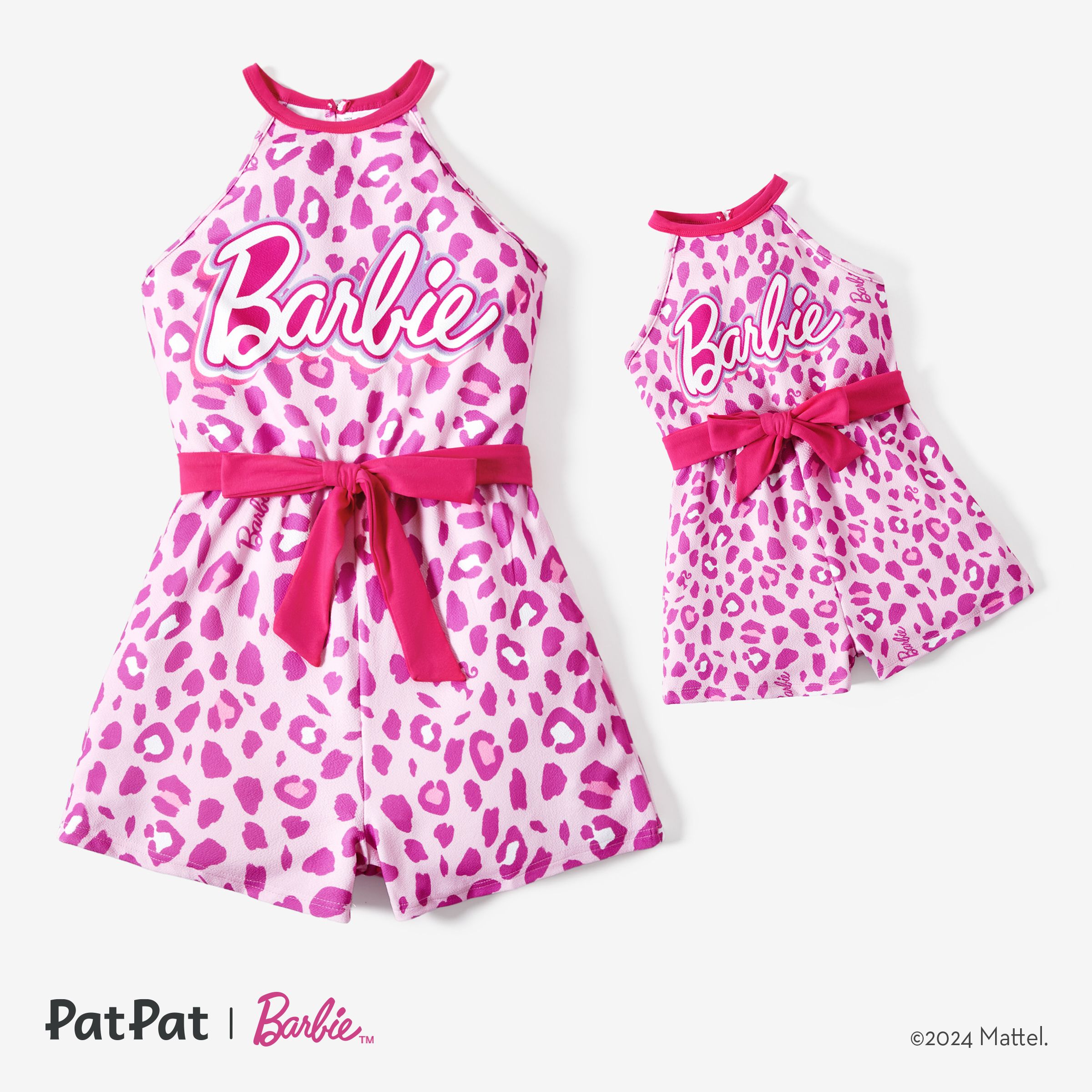 

Barbie Mommy & Me Girls Pink Leopard Print Bowknot Romper