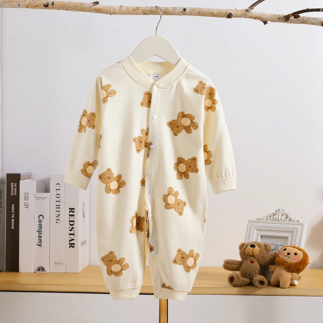 Baby Boy/Girl Animal Pattern Cotton Bear Jumpsuit Pale Yellow big image 1