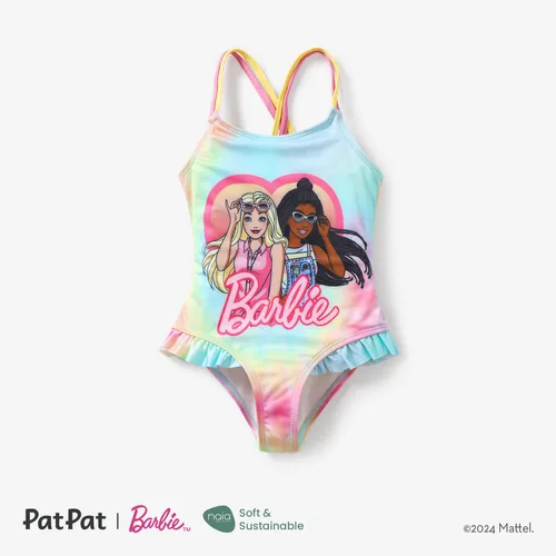 Barbie ToddlerGirl /Kid Girl Heart pattern Tyedyed Ruffled edge swimsuit