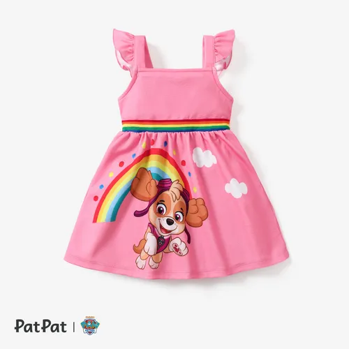 PAW Patrol 1pc Vestido de mangas con volantes arcoíris para niñas pequeñas
