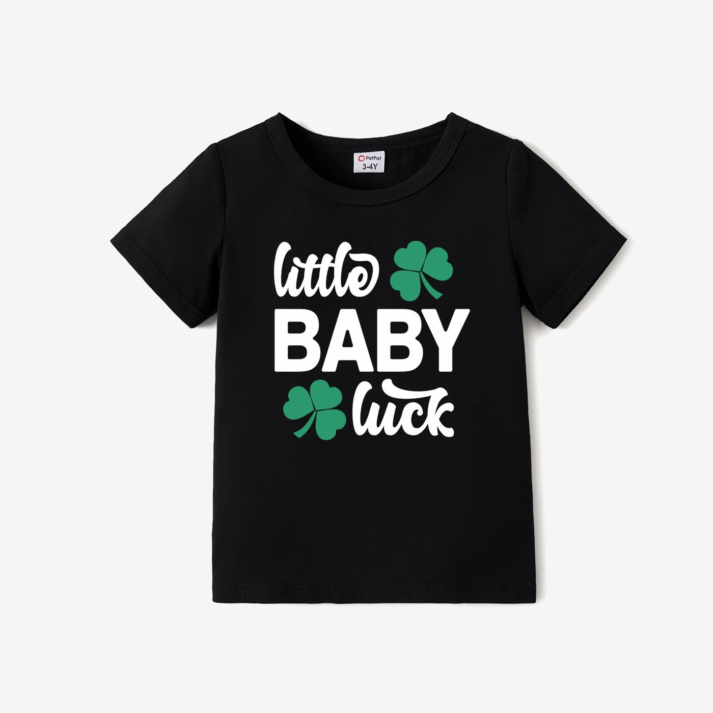 St. Patrick's Day Family Matching Lucky Four-Leaf Clover and Letter Printed Cotton Black Tops