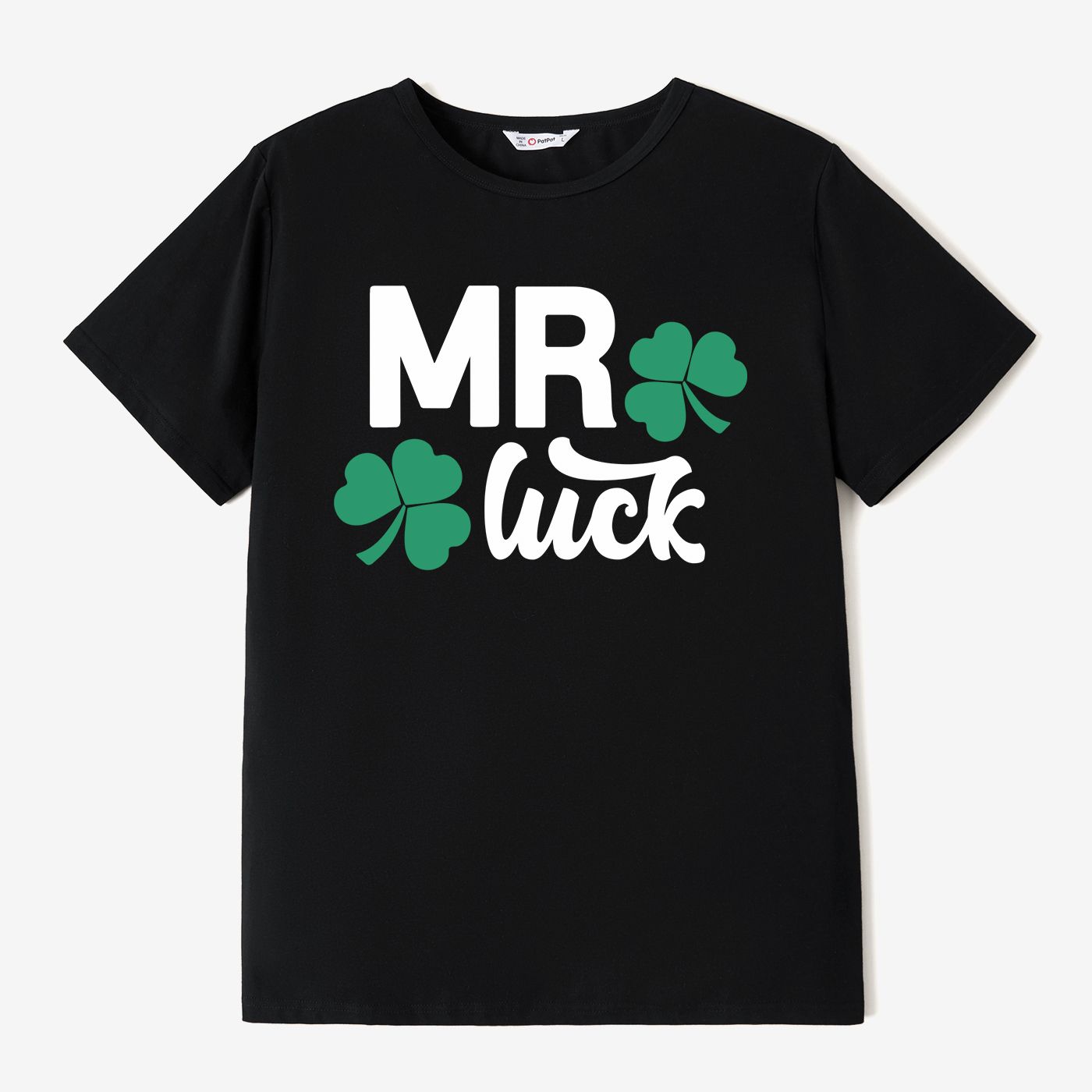 

St. Patrick's Day Family Matching Lucky Four-Leaf Clover and Letter Printed Cotton Black Tops