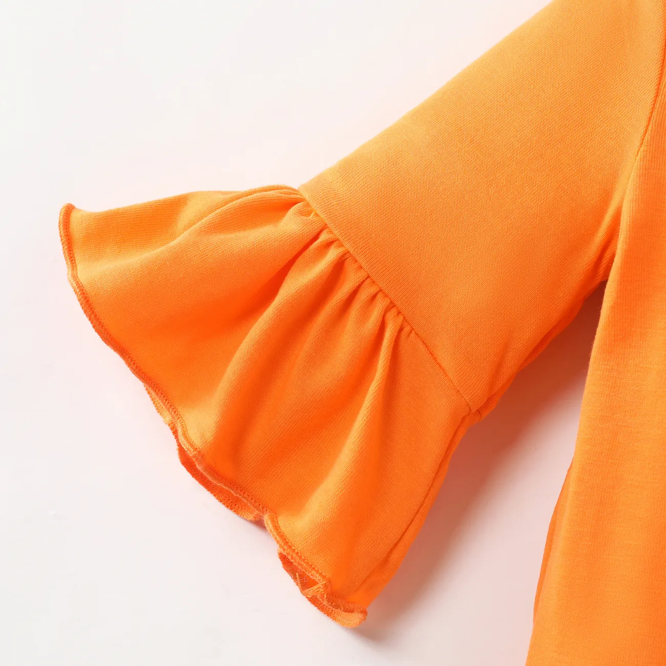 Baby Girl's Solid Color Half Sleeve Horn Edge Romper Orange big image 1