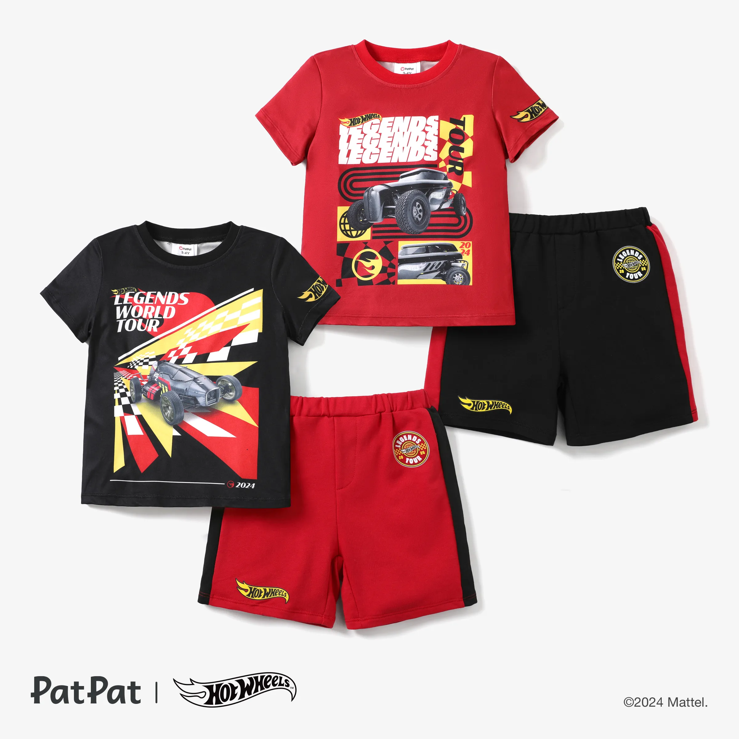 

Hot Wheels 2pcs Toddler Boys Racecar Color Block Print T-shirt with Knit Shorts Sporty Set