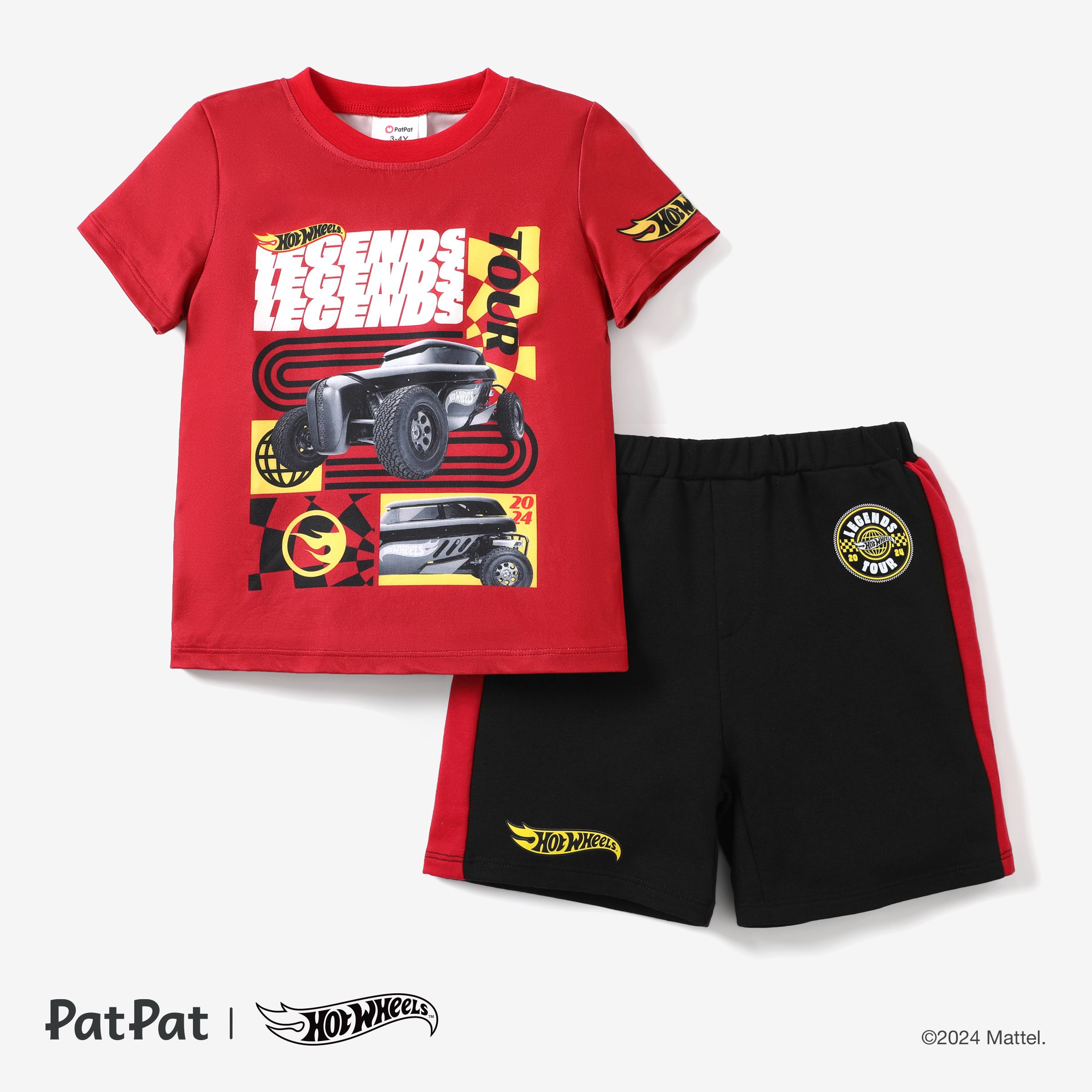Hot Wheels 2pcs Toddler Boys Racecar Color Block Print T-shirt with Knit Shorts Sporty Set