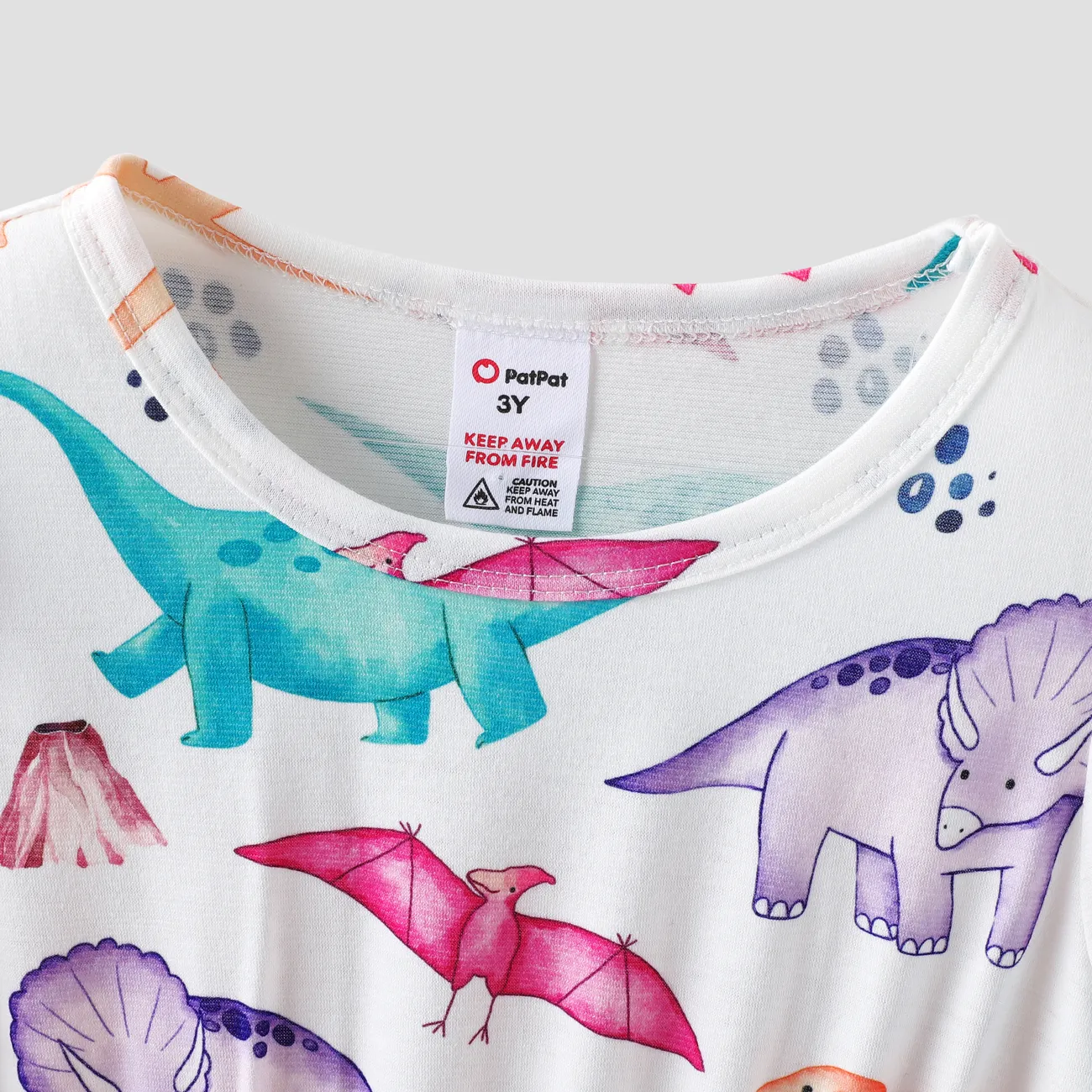 طفل صغير فتاة طفولي ديناصور طباعة بيجامة اللباس مع عقال متعدد الألوان big image 1