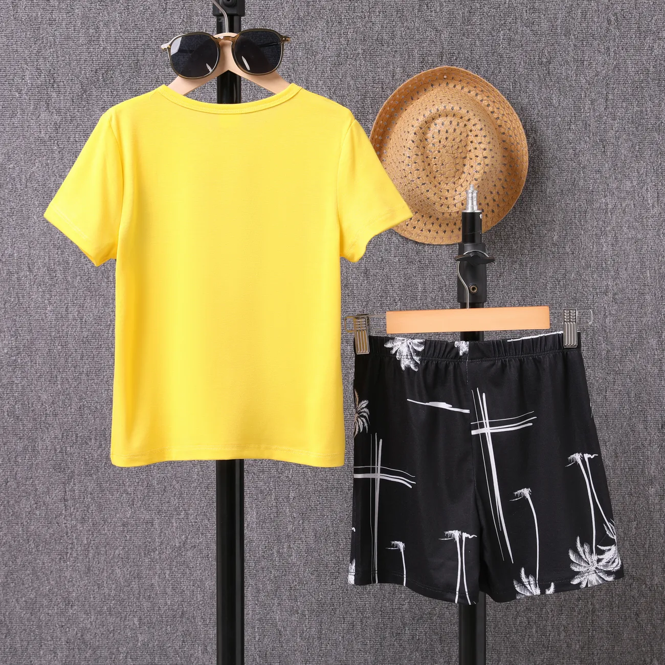 2pcs Kid r Boy Tropical Floral Regular Top and Shorts Set  Yellow big image 1