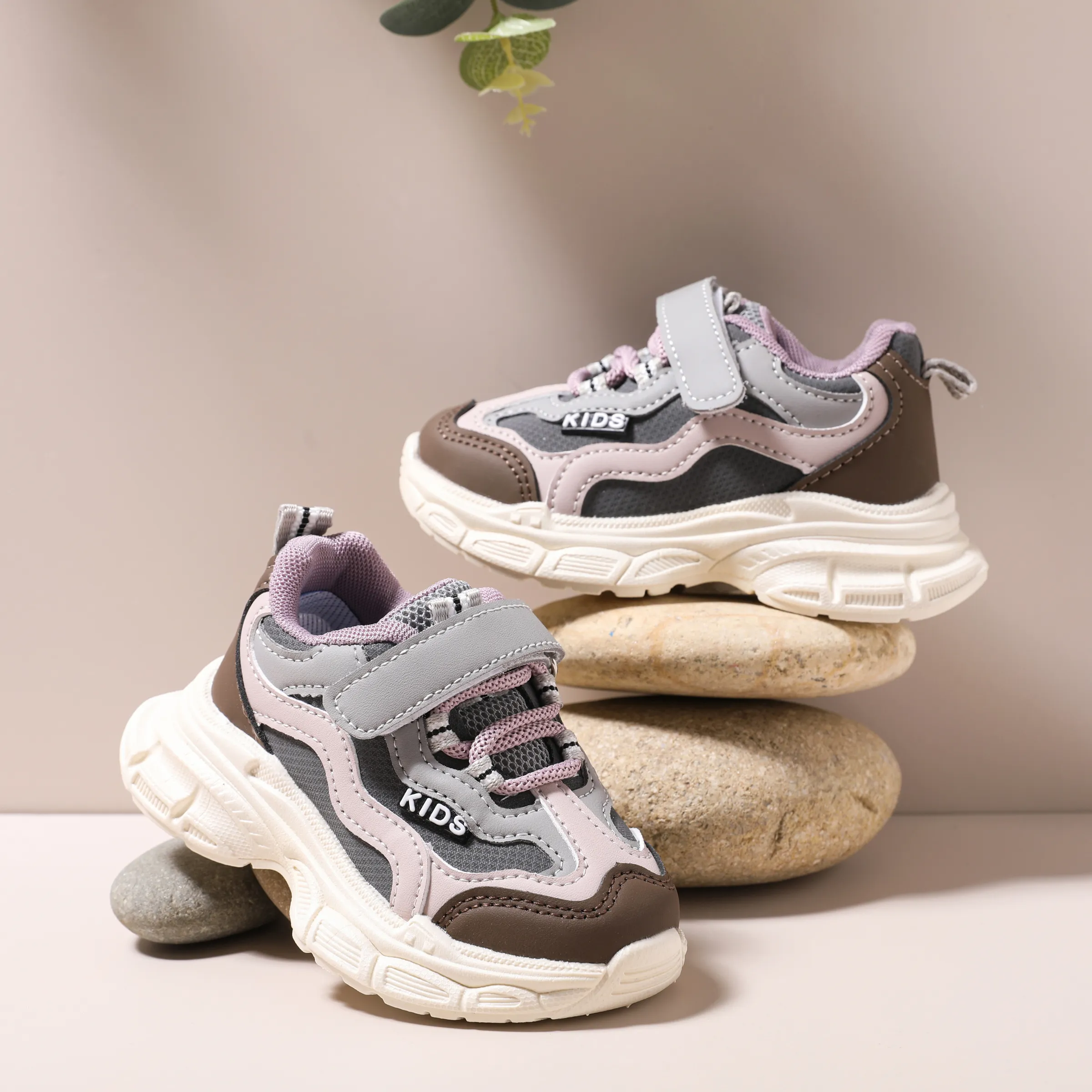 Toddler/Kids Girl/Boy Sporty Fabric Stitching Casual Velcro Shoes PurpleSage