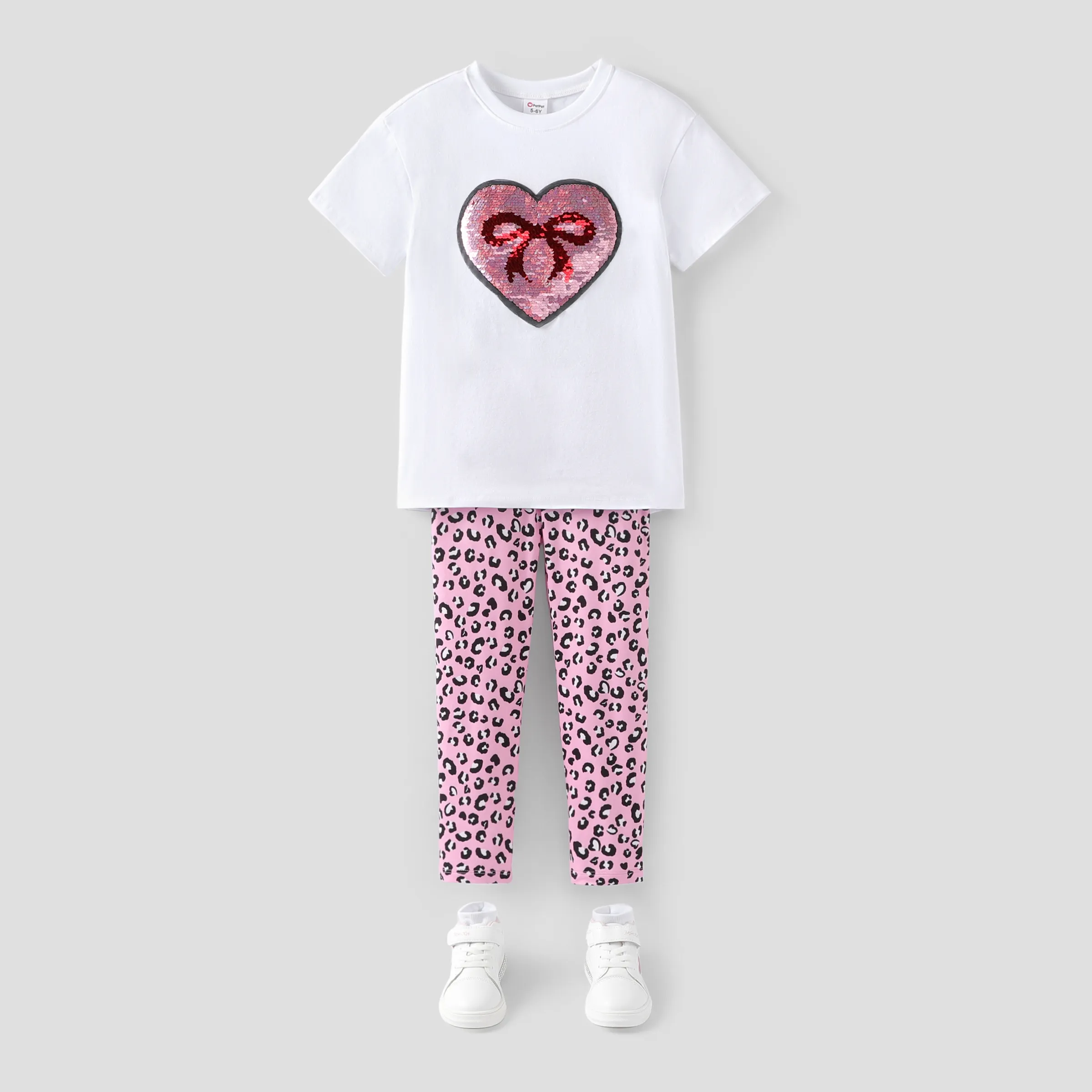 

Kid Girl 2pcs Reversible Sequin Tee and Leopard Print Leggings Set/ 5-Pack Socks/ Shoes