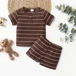 2pcs Baby Boy Henley Stripe Short Sleeve Casual Tee and Shorts Set  Coffee