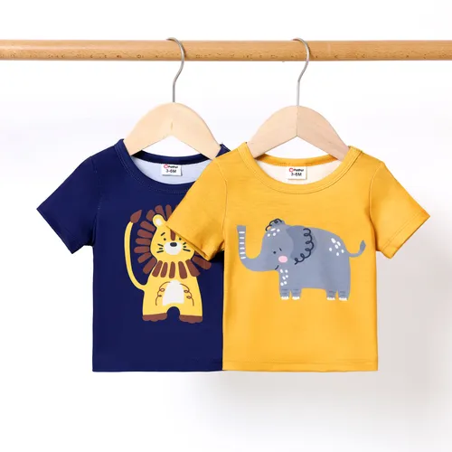 T-shirt éléphant pour garçon, 1pc, style enfantin, mélange de polyester et d’élasthanne, manches courtes, coupe régulière