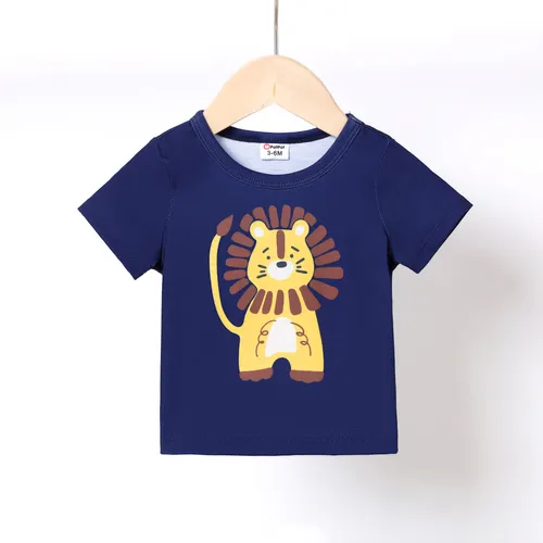 Top de Camiseta Elefante para Niño, 1pc, Estilo Infantil, Mezcla de Poliéster y Spandex, Manga Corta, Ajuste Regular