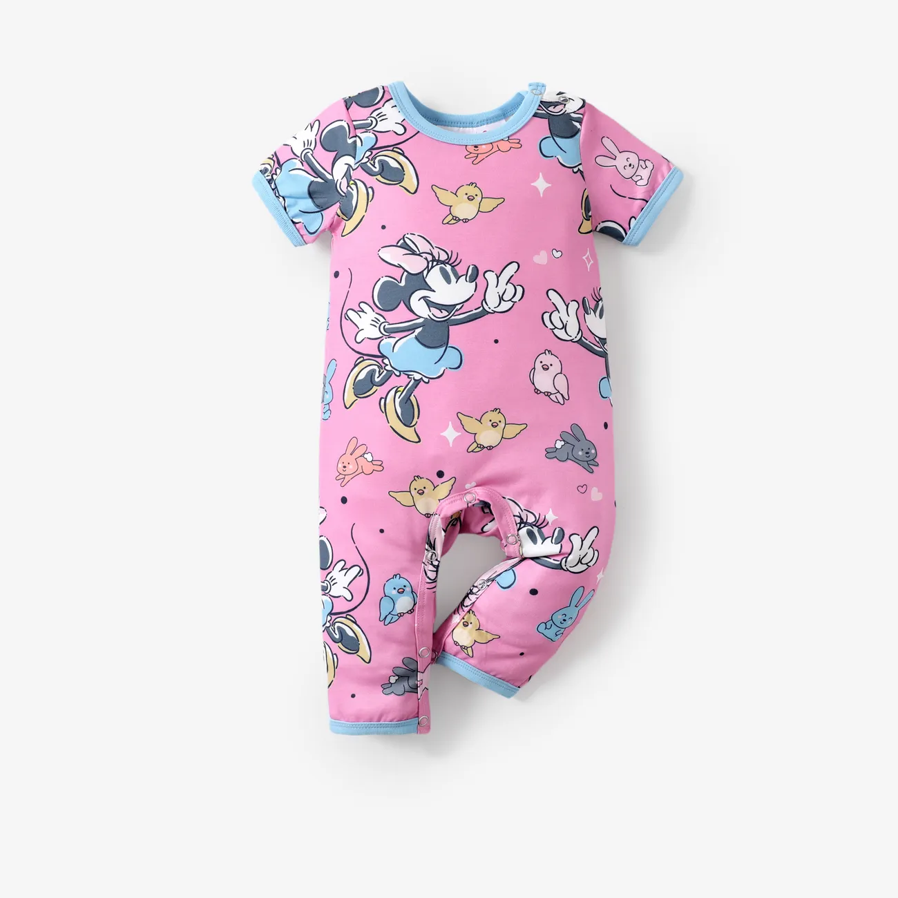 Disney Mickey and Friends 1pc Baby Girls/Boys Naia™ Character All-Over Print with Short Sleeve Jumpsuit Pink big image 1
