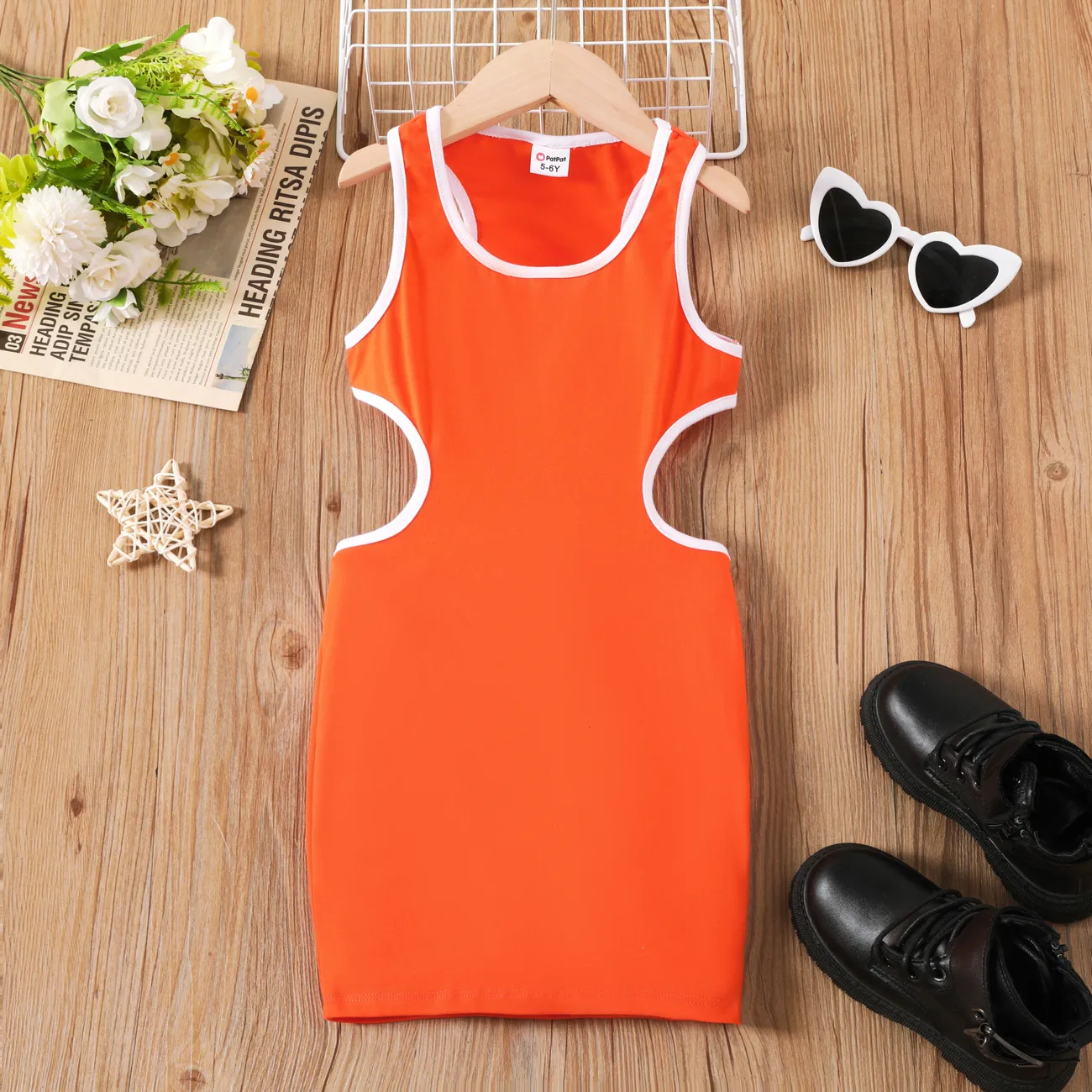 Kid Girl Solid Color Avant-garde Dress  Orange big image 1