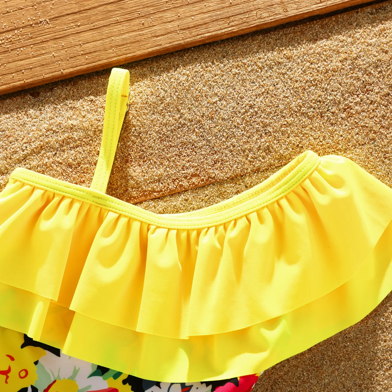 Baby Girl Sweet Tropical Ruffle Swimsuit   Yellow big image 1