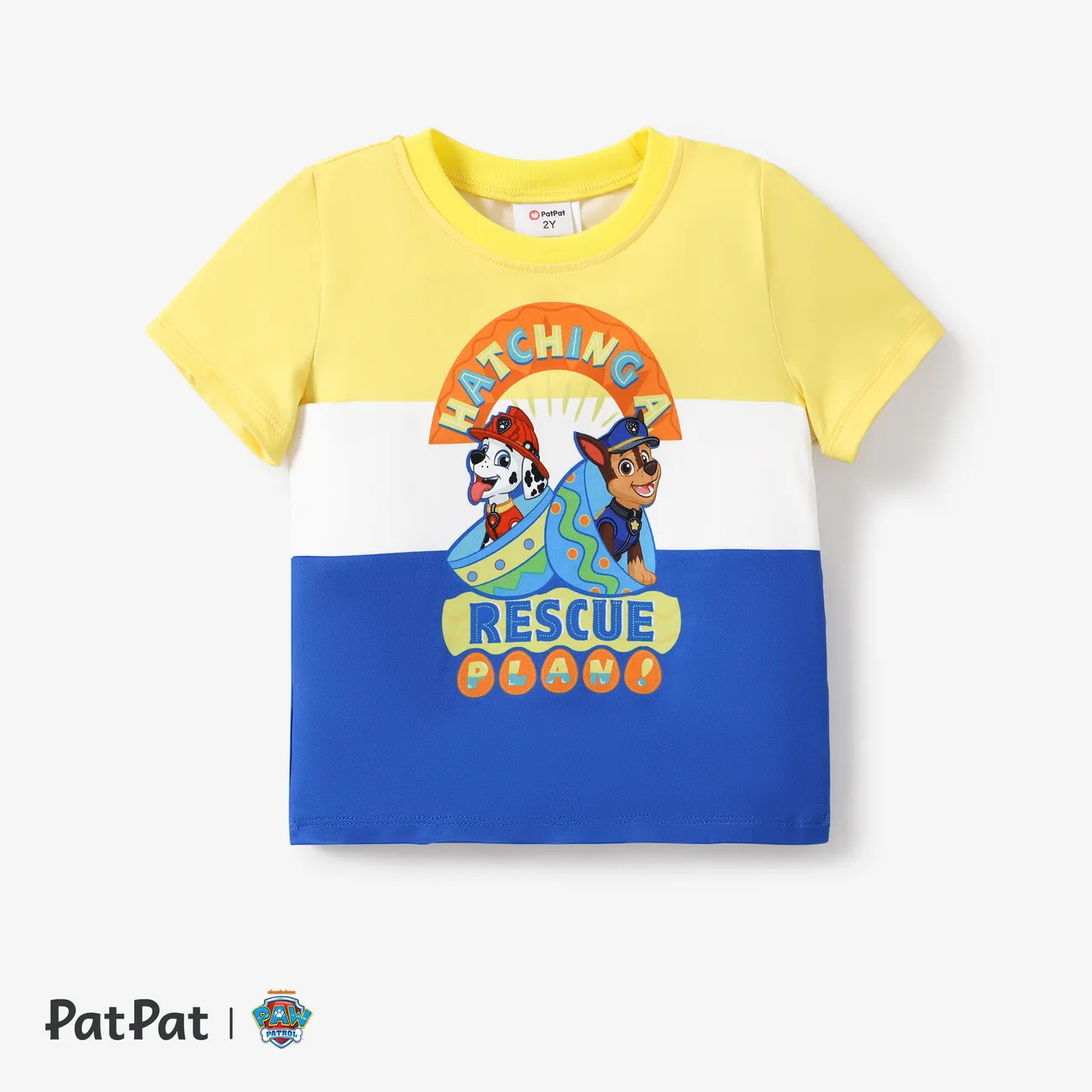 Pat' de Pâques Pat' Patrouille 1pc Toddler Boys Chase/Marshall Character Print Rayé T-shirt/Shorts Bloc de Couleur big image 1
