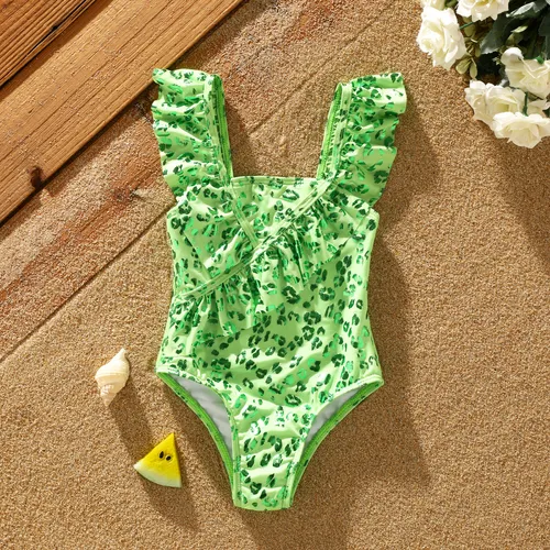 Baby Girl Leopard Pattern Ruffle Swimsuit 
