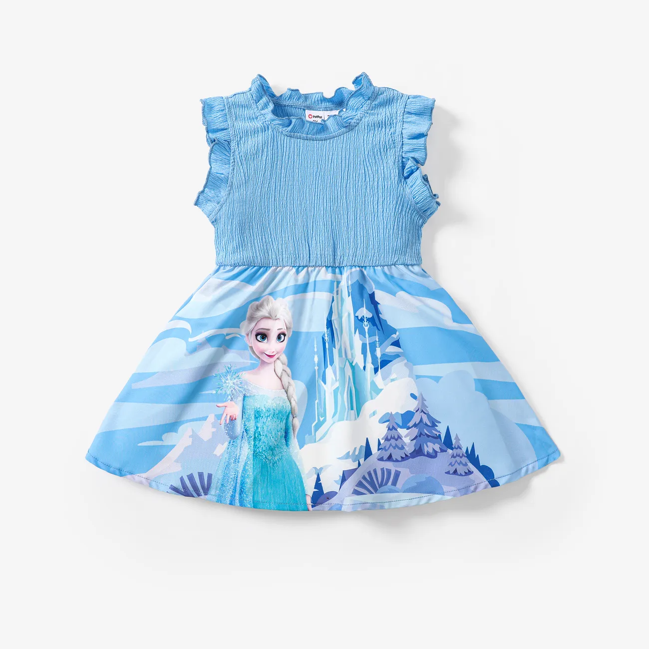 Disney Frozen Elsa 1pc Toddler Girl Character Print Ruffled Dress Blue big image 1