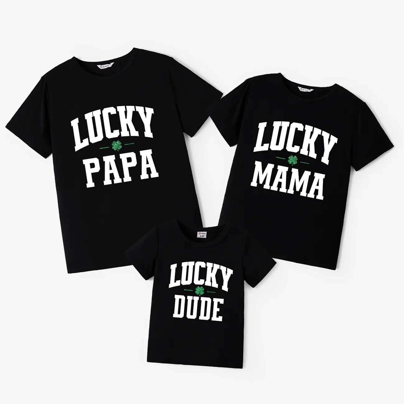 St. Patrick's Day Family Matching Lucky Four-Leaf Clover Letter Printed Tops  Black big image 1