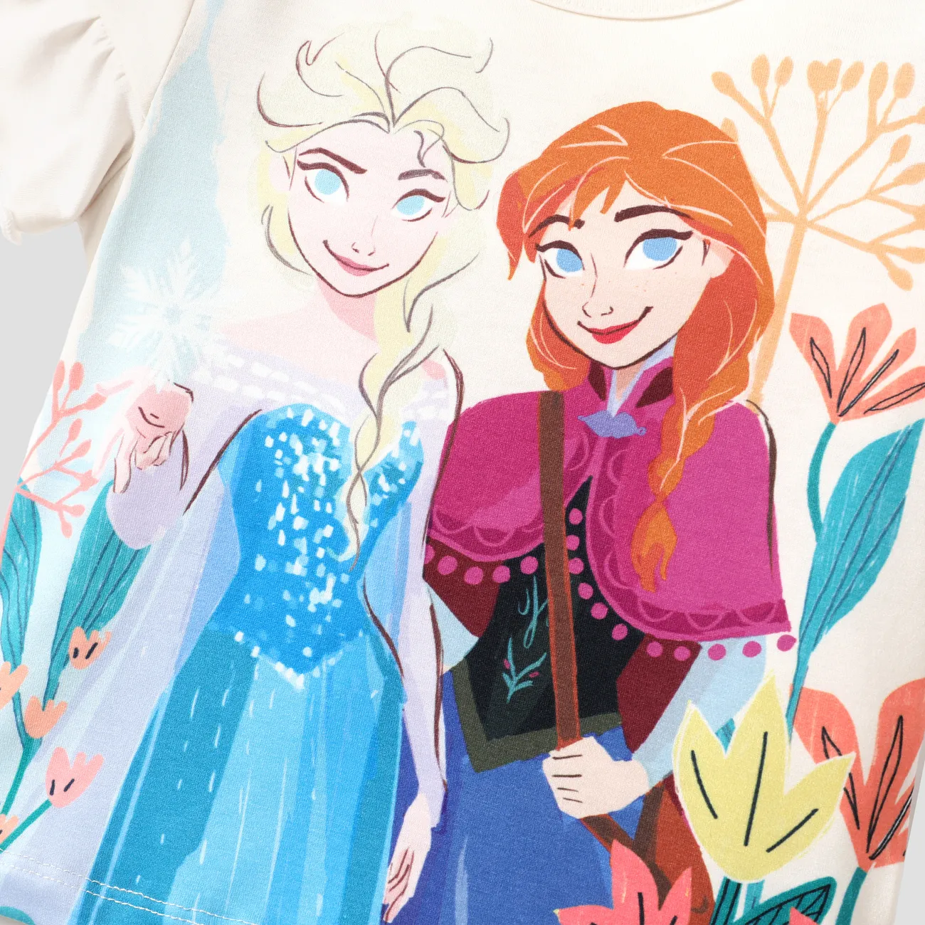 Disney Frozen Elsa&Anna 2pcs Toddler Girl Naia™ Character Floral Print Tee and Skirt Set Beige big image 1