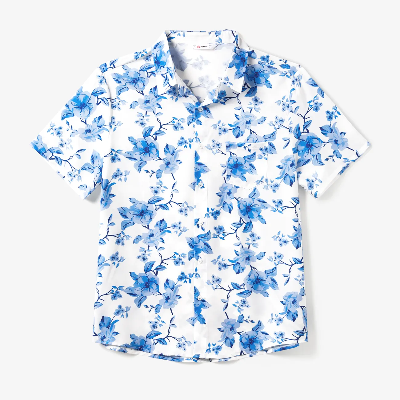 Family Matching Sets Blue Floral Beach Shirt or Irregular Hem Flowy Strap Dress  Blue big image 1